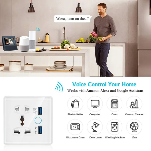 Smart Wi-Fi Universal Wall Socket with Dual USB