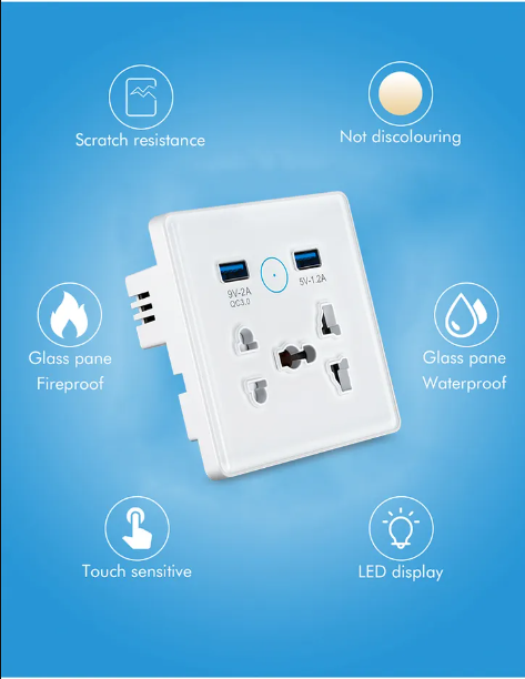 Smart Wi-Fi Universal Wall Socket with Dual USB