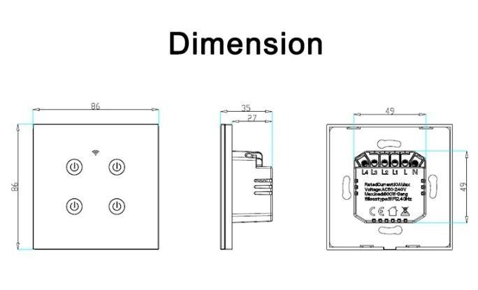 Smart Home 4gang Switch Panel – EU/UK Edition