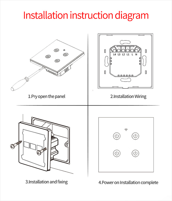 Smart Home 4gang Switch Panel – EU/UK Edition