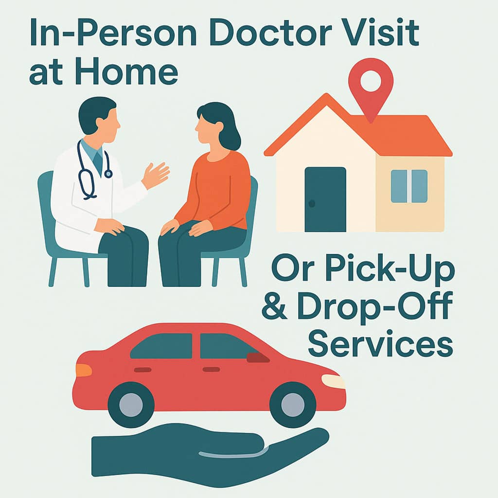 In-Person Doctor Visit at Home Or Pick-Up & Drop-Off Services